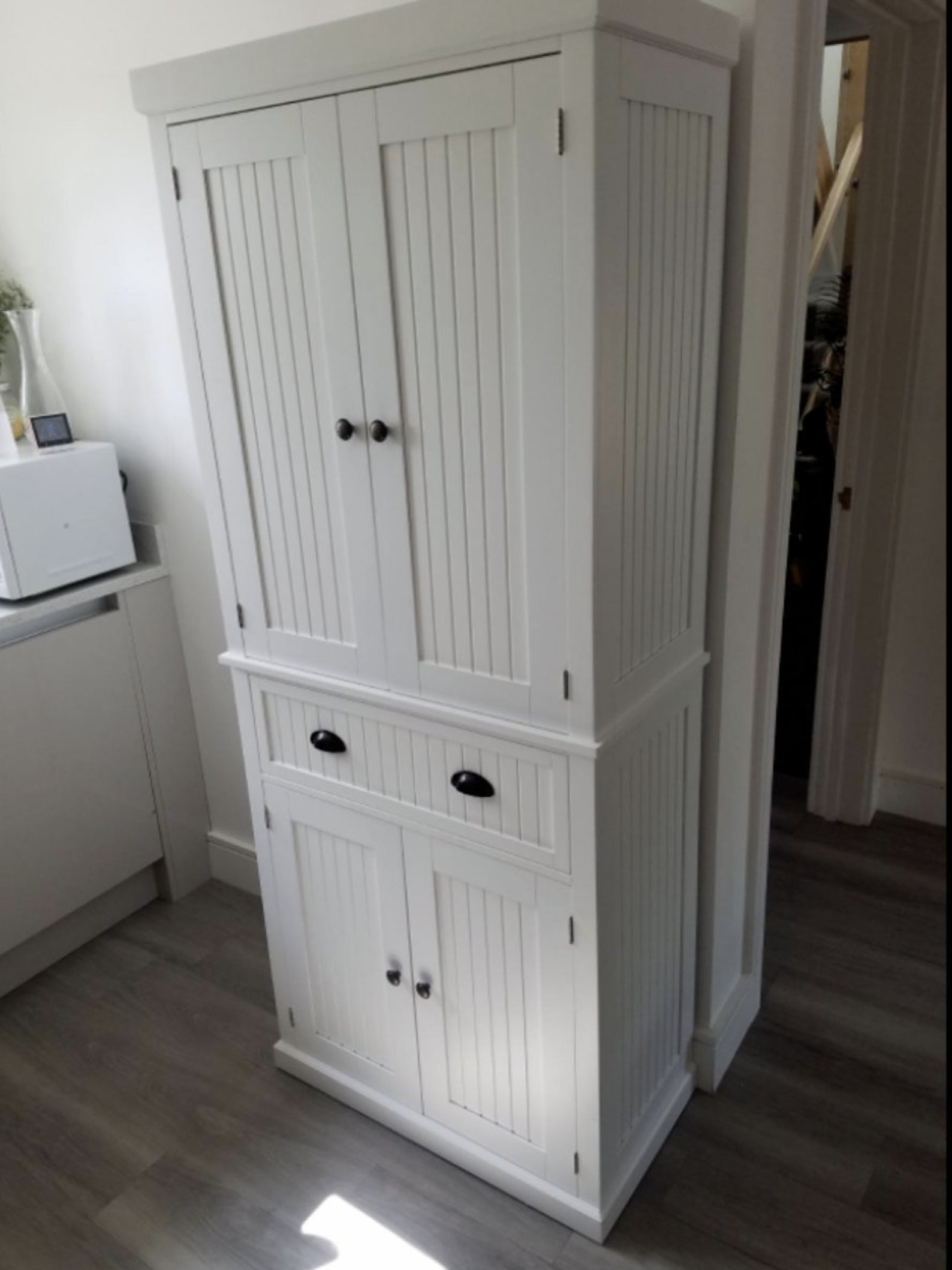 Tall Kitchen Pantry Cupboard White Wood Storage Cabinet Traditional ...