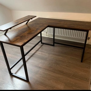 Large Industrial Style L shape Corner Desk Rustic With Monitor