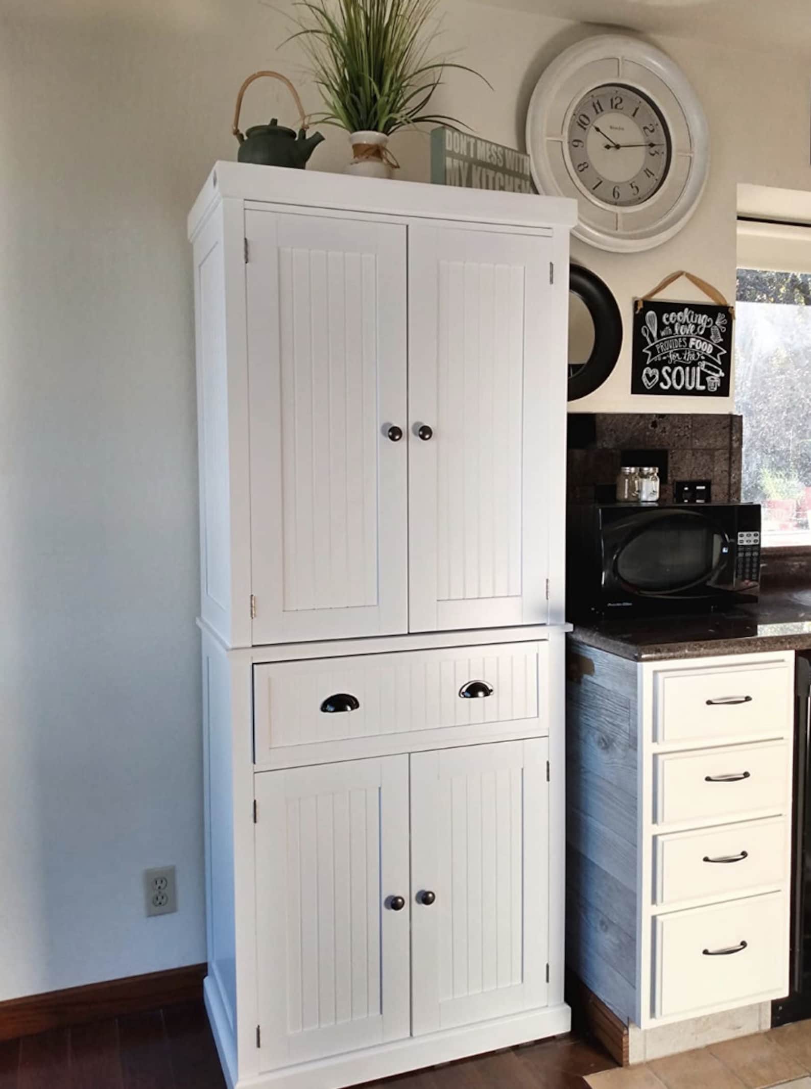 Tall Kitchen Pantry Cupboard White Wood Storage Cabinet Traditional ...
