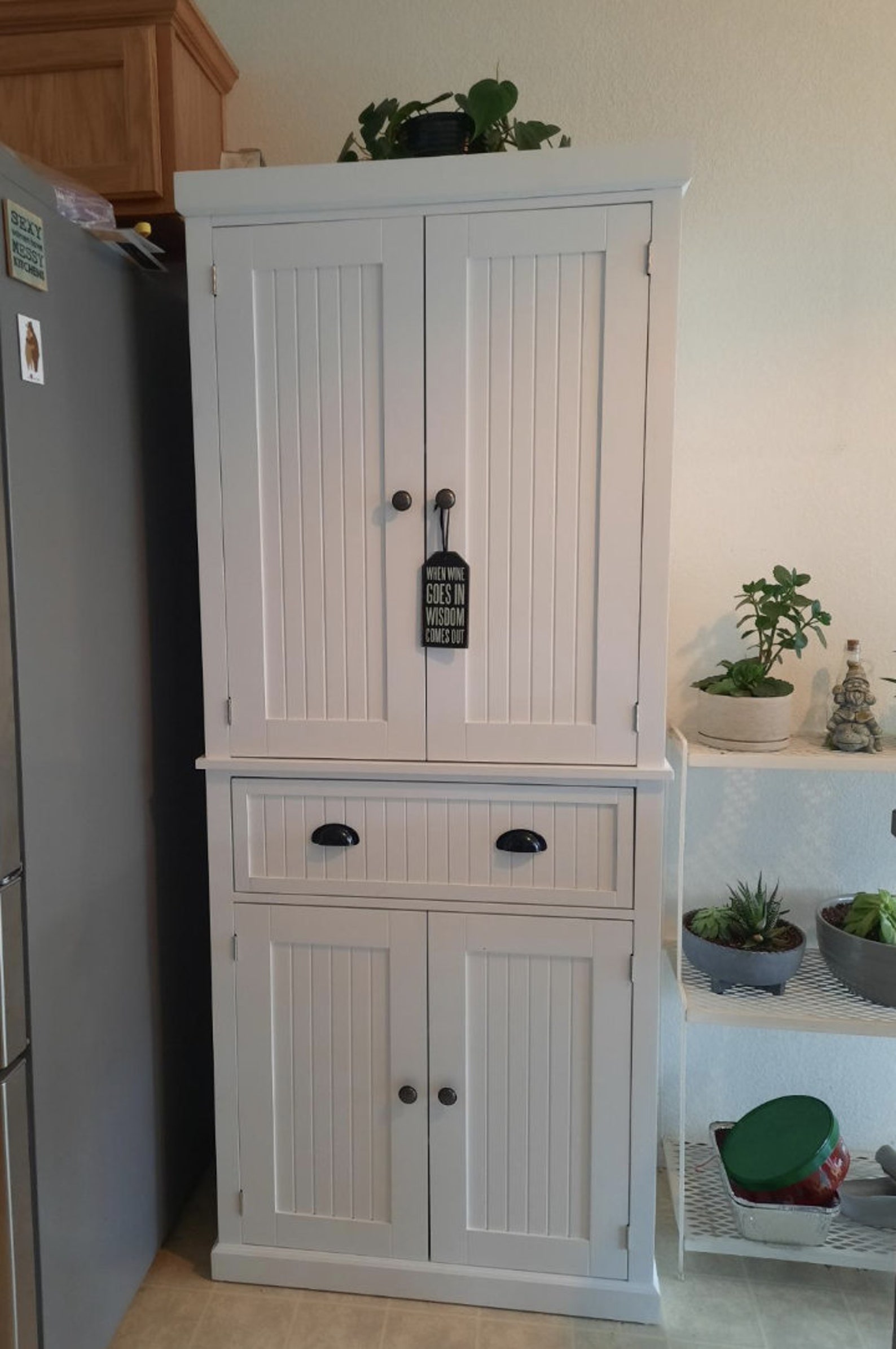 Tall Kitchen Pantry Cupboard White Wood Storage Cabinet Traditional ...