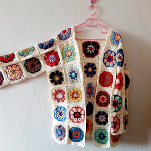 Spring Granny Square Cardigan, Chunky Cardigan,  Crochet Cardigan Long, Oversize Cardigan, Colorful Cardigan, Sweatshirts, Bomber Cardigan