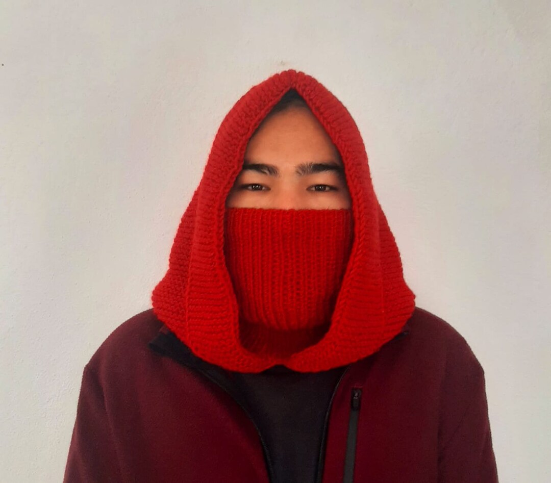Handmade Wool Rib Knit Balaclava Face Mask - 100% Merino Wool, Black, Unisex - For Skiing & Winter Activities