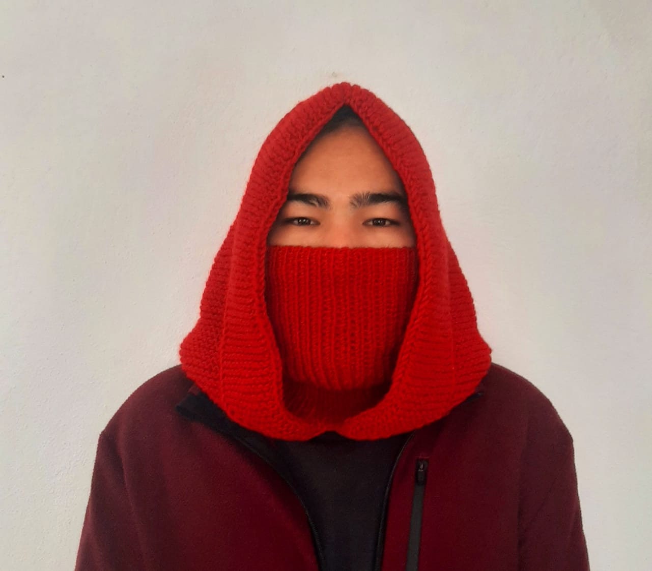 Hand Knit Ski Mask Balaclava, Red Wool Balaclava, Full Face Wool