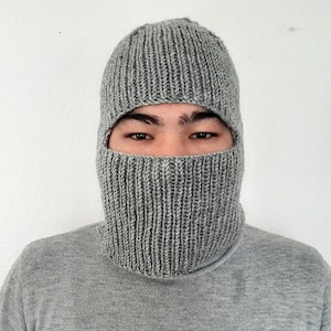 Wool Knitted Balaclava Hat, Full Face Cover, Very Soft and Warm Ski Mask, Chunky Wool Hood, Winter Full Mask for all Genders, Family Gift