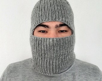 Wool Knitted Balaclava Hat, Full Face Cover, Very Soft and Warm Ski Mask, Chunky Wool Hood, Winter Full Mask for all Genders, Family Gift