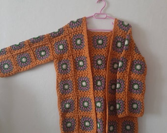 Spring Chunky Cardigan, Granny Square Cardigan,  Crochet Cardigan Long, Oversize Cardigan, Colorful Cardigan, Sweatshirts, Bomber Cardigan