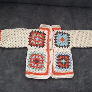 Handmade Granny Square Crochet Baby Cardigan: Colorful Knit Jumper