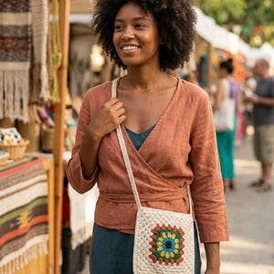 Handmade Crochet Bag: Boho Granny Square Colorful Pouch image 1