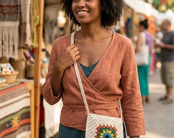 Handmade Crochet Bag: Boho Granny Square Colorful Pouch