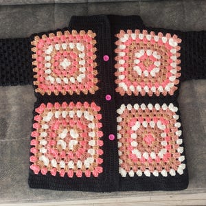 Handmade Granny Square Crochet Baby Cardigan Colorful Newborn Knit Jacket