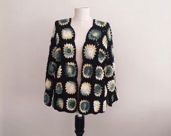 Hand Knit Granny Square Cardigan: Lightweight Cotton Oversized Sweater for Spring and Summer Nights