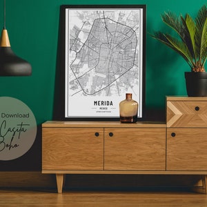 Merida, Karte, Druck, Mexiko, Poster, Wandkunst, Digitaler Download, Wohnkultur, druckbares Design, Minimal, Haus Wärme geschenk, Wanddekoration