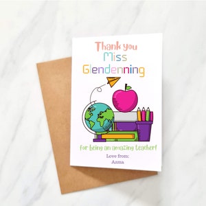 Insegnante personalizzato Grazie Card-Apprezzamento scuola -Pre-School_End dell'anno Insegnante-Asilo nido Biglietto di auguri-Assistente didattico