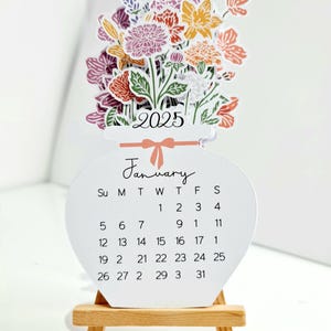 Levendige bloemenvaas bureaukalender met houten ezelstandaard | Kalender 2026