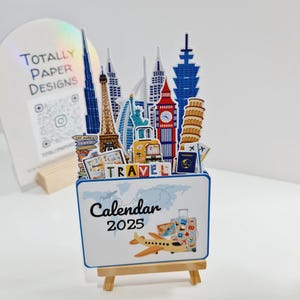 Calendário de Viagem ao Mundo | Calendário de Mesa Adventure | Mini Calendário para Bagagem com Cavalete de Madeira | Calendário de Mesa Traveller 2026