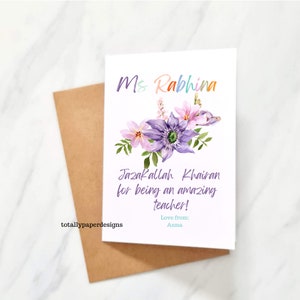 Insegnante personalizzato Grazie Card-Apprezzamento scuola -Pre-School_End dell'anno Insegnante-Asilo nido Biglietto di auguri-Assistente didattico