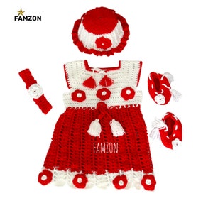 Hand knitted baby girls Wool dress set(5 pcs),Handmade Crochet dress,newborn dress,sizes 0-12 months,Baby Coming Home,baby shower gift set