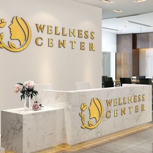 Cartel personalizado del centro de bienestar, letrero de salón de belleza, letrero de uñas y spa, logotipo de corte láser 3D, letrero de recepción, letrero del vestíbulo, letrero comercial, letrero de pared