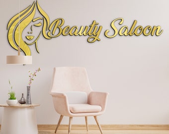 3D Laser Cut Beauty Salon Sign: Mirrored Gold Acrylic Wall Decor