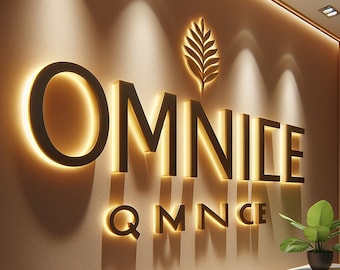 3D Backlit stainless steel channel letter sign, Custom Gold Halolit Business Sign, Outdoor Storefront Backlit Sign, 3D Gold Illuminated Logo