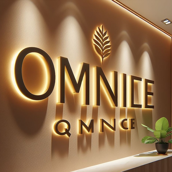 3D Backlit stainless steel channel letter sign, Custom Gold Halolit Business Sign, Outdoor Storefront Backlit Sign, 3D Gold Illuminated Logo