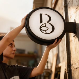 Illuminated Blade Sign, Custom Round Lightbox Storefront Sign for Business | Double Sided Outdoor Signage