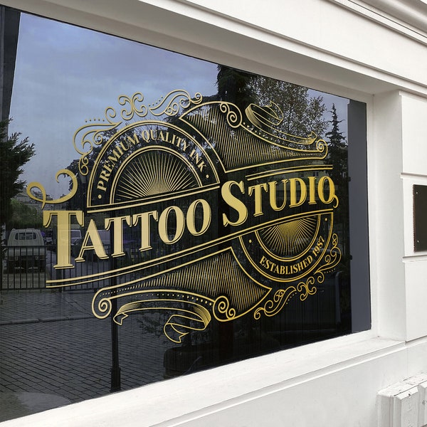 Tattoo Shop Fensteraufkleber, Tattoo Studio Wandtattoo, Tattoo Wandsticker, Piercing Shop Wanddeko, Piercing Sticker