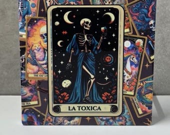 La Toxica Tarot Ceramic Coaster, Skeleton Celestial Drink Coaster, Gothic Witchy Decor