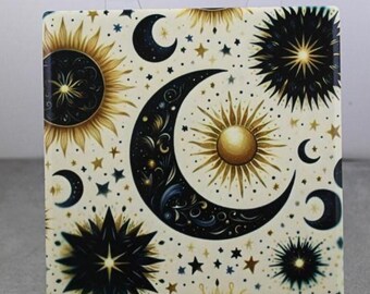 Celestial Ceramic Coasters, Moon & Sun Drink Coasters, Cork Back Coasters, Astrology Home Decor, Boho Gift, Housewarming Gift