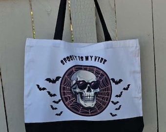 Spooky Skull Canvas Tote Bag | Halloween Book Bag | Gothic Everyday Tote | Fall Shopping Bag | Witchy Gift | Skull Purse