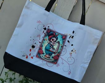 La Chingona Canvas Tote Bag | Sugar Skull Tote | Dia de los Muertos Bag | Latina Gift | Gothic Tarot Market Tote | Halloween Bag