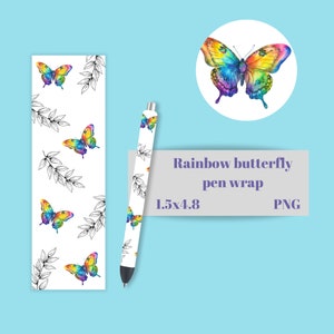 Rainbow butterfly pen wrap, PNG, Instant download, Butterflies, Epoxy pen wraps, Waterslides, Sublimation pen wraps,