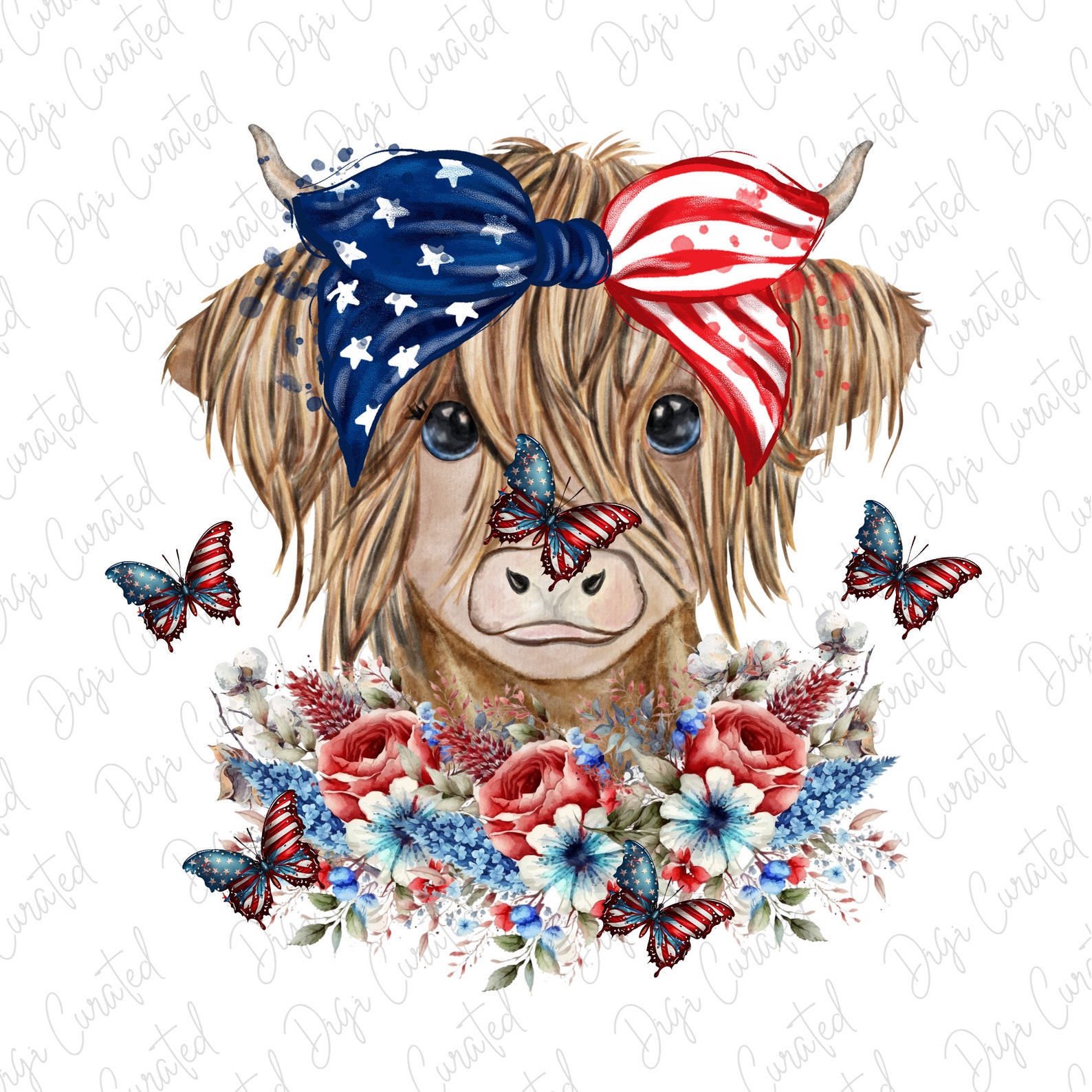 Patriotic Long Haired Baby Highland Cow Design PNG Instant - Etsy