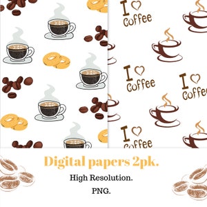 Coffee lover digital paper pack, Coffee background, coffee design, PNG, coffee life,