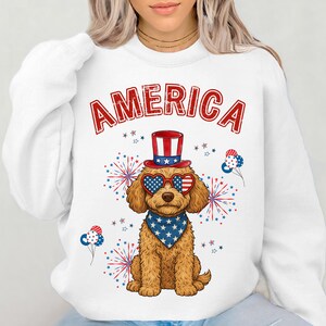 Goldendoodle Patriótico PNG, Quatro de Julho, Ilustração Digital EUA, Sublimação Retro 4 de Julho, png de cão patriótico, download digital,