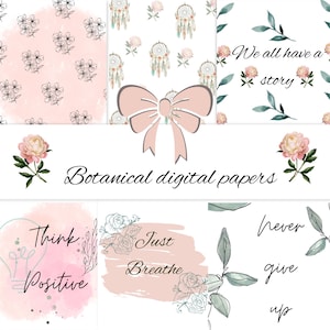 Floral boho paper pack. PNG, Instant download, Flower Design, Pink, Scrap booking, Junk journal,