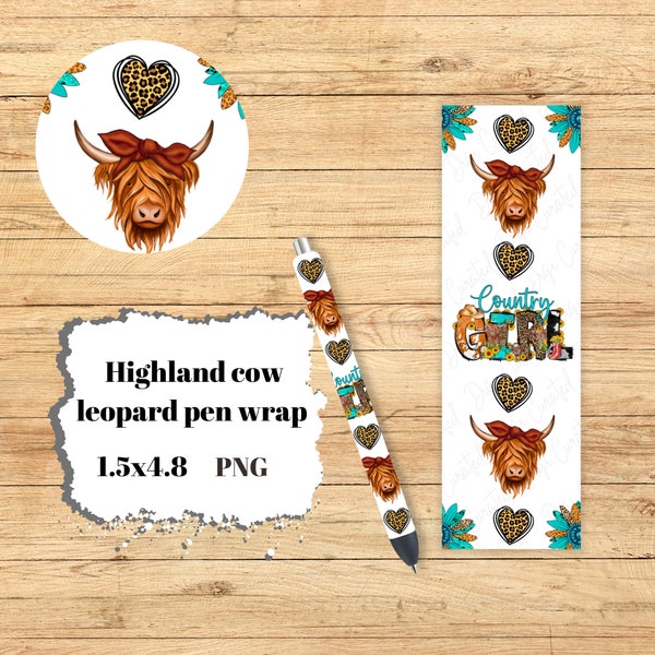 Highland cow leopard pen wrap, Cow pen, Leopard print, Digital pen wrap, Ink joy, Epoxy pen wraps, Cow print, Pen wrap Png, Waterslide,