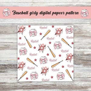 Baseball girly digital paper pattern, Baseball design, Baseball Digital Scrapbook Paper, Baseball design, Digital download,