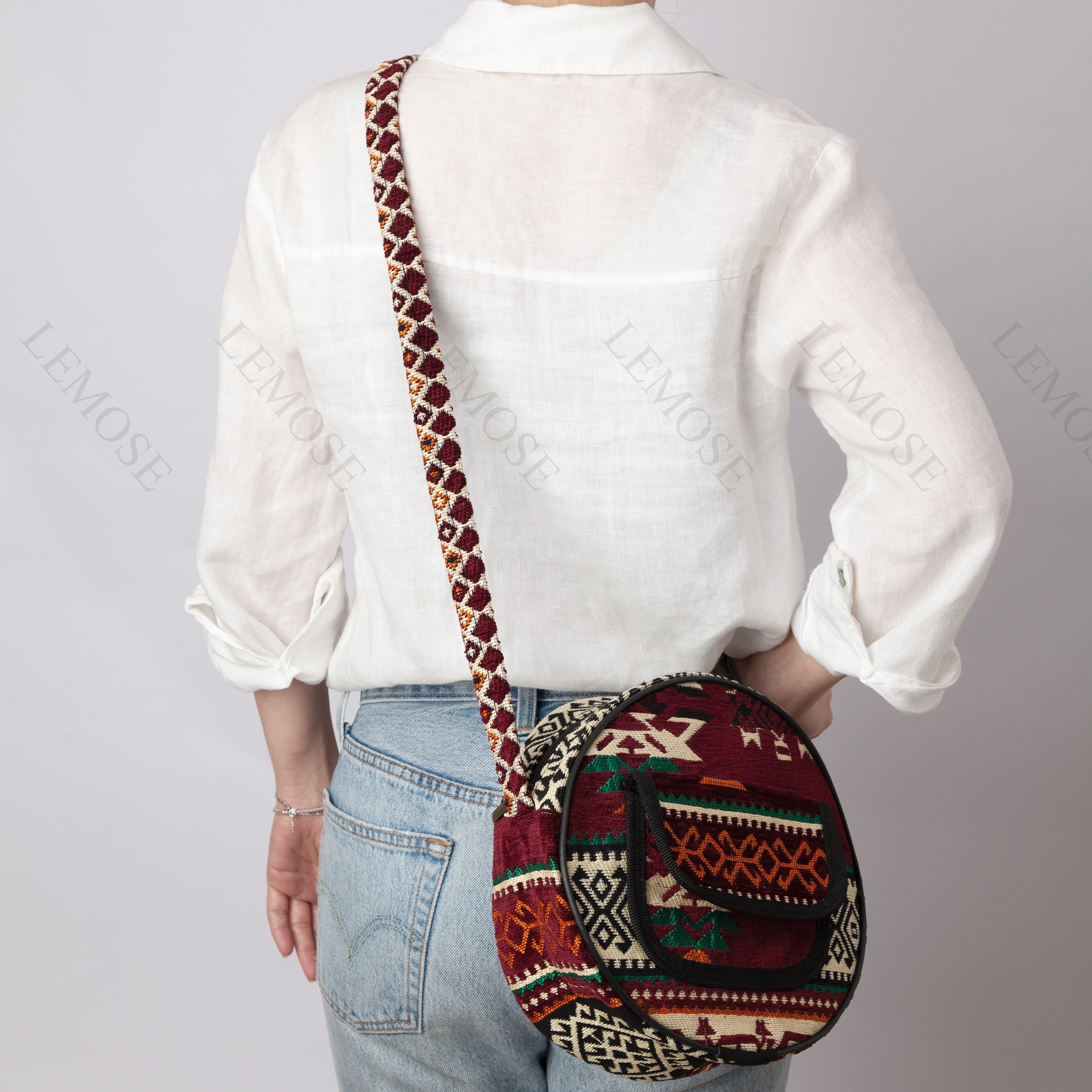 Kodi hand embroidered semi circle women crossbody sling bag