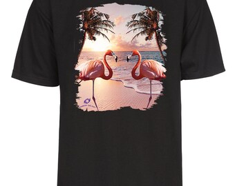 Men's Colorful Flamingo Palm Tree Beach T-Shirt