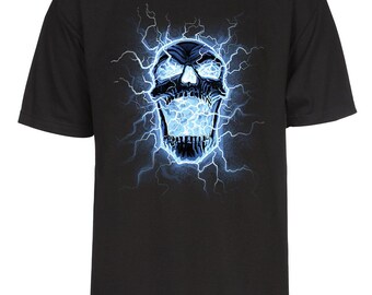Mens Electric Skull T-Shirt -  Classic Short Sleeve Shirt