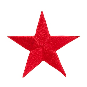 May include: A red felt star with five points. The star is a traditional holiday decoration.