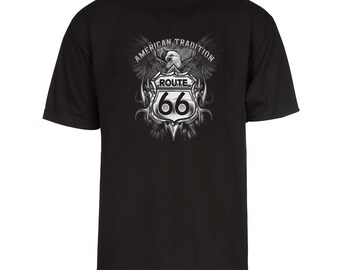 Mens Route 66 Tshirt - American Tradition USA Bald Eagle Shirt Black