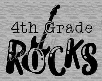 Fjärde klass rockar gitarr skjorta design fjärde klass SVG elementär barn tillbaka till skolan design för pojke flicka klippfil Cricut silhuett