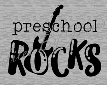 Preschool Rocks Guitar Shirt Design PreK Pre-K Pre-School SVG Elementary Kid Back To School Designs For Boy Girl Cut File Cricut Silhouette