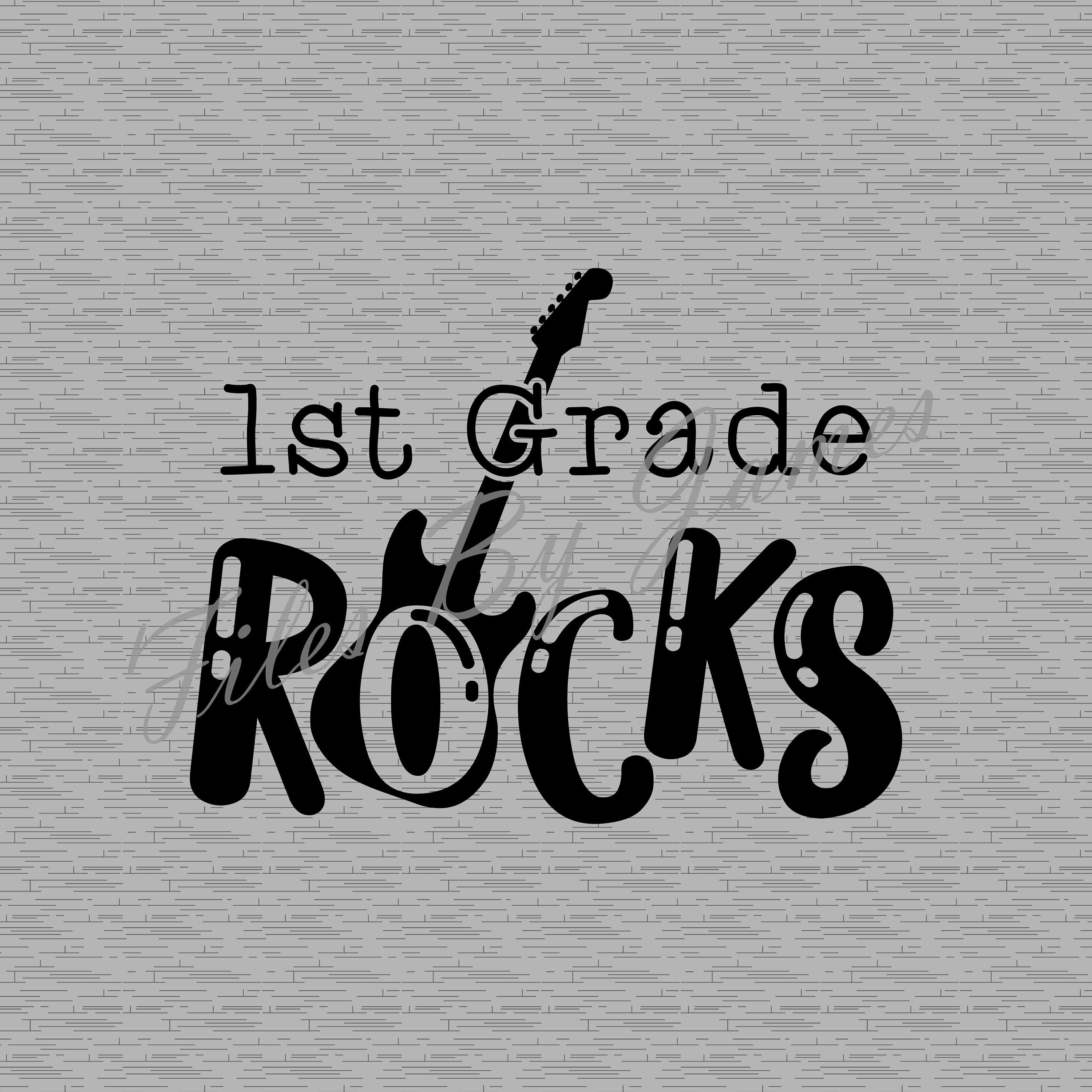 1st Grade Rocks Guitar Shirt Design First Grade Grader SVG Elementary Kid Back To School Designs For Boy Girl Cut File Cricut Silhouette
