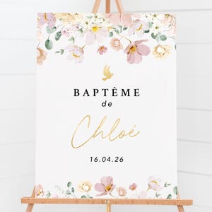 Personalized baptism poster, baptism decoration for girl, floral digital poster ready to print