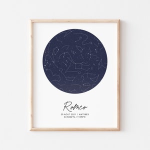 Mapa del cielo digital personalizado, póster de la constelación de nacimiento en formato PDF