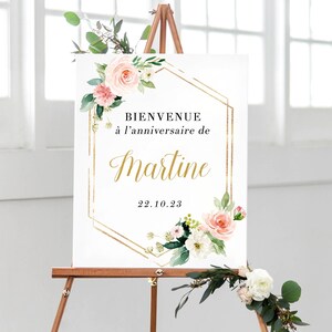 Personalized Birthday Welcome Poster, Watercolor Flower Birthday Decoration in PDF Format