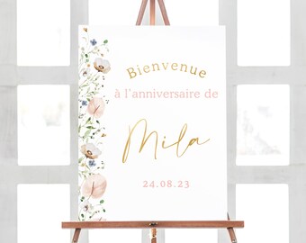 Affiche Bienvenue Anniversaire Personnalisée Fleur Sauvage, Décoration Anniversaire en Format PDF